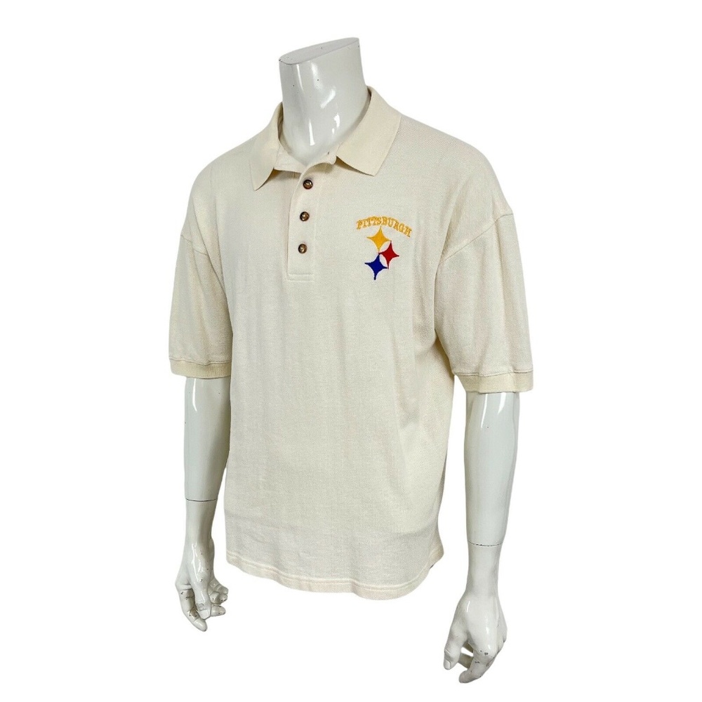 Mickey Inc Shirt Pittsburg Steelers Cream Cotton Knit Polo Shirt Mens XL
